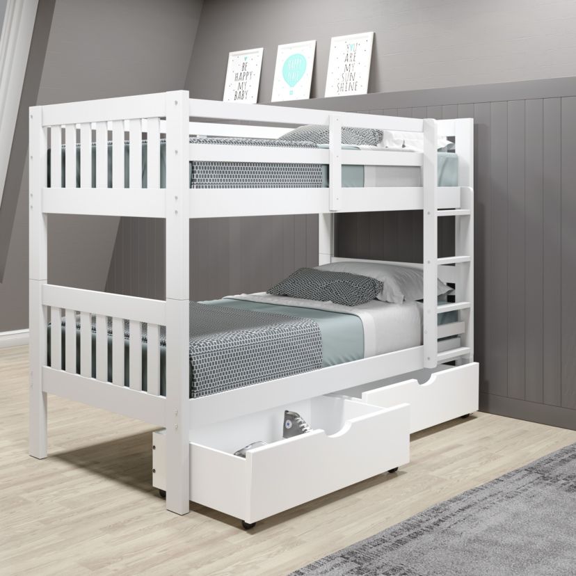 Twin/Twin Mission Bunk Bed W/Dual Under Bed Drawers