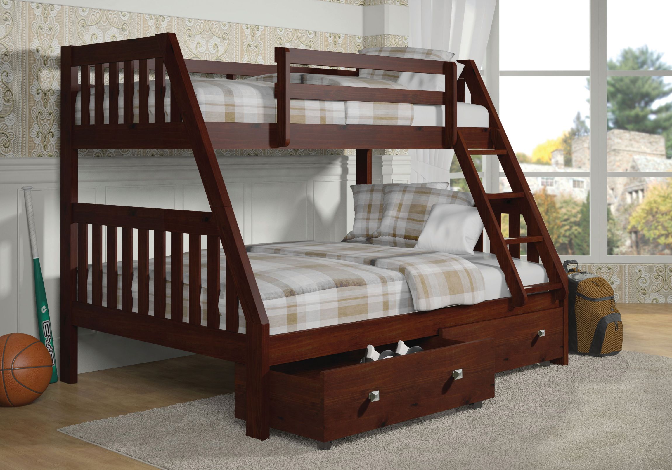 Twin/Full Mission Bunk Bed W/Dual Under Bed Drawers