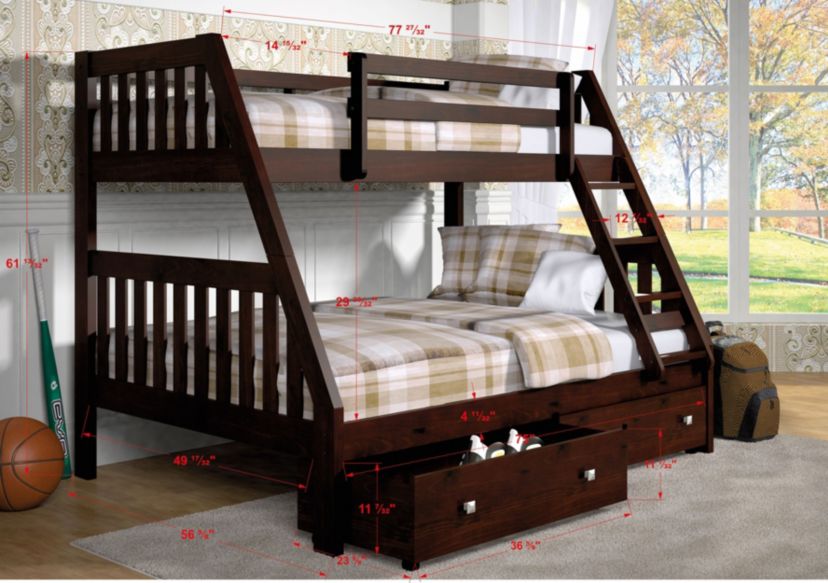 Twin/Full Mission Bunk Bed W/Dual Under Bed Drawers