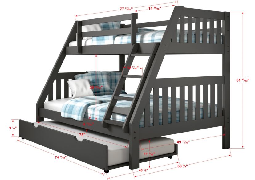 Twin/Full Mission Bunk Bed W/Twin Trundle Bed