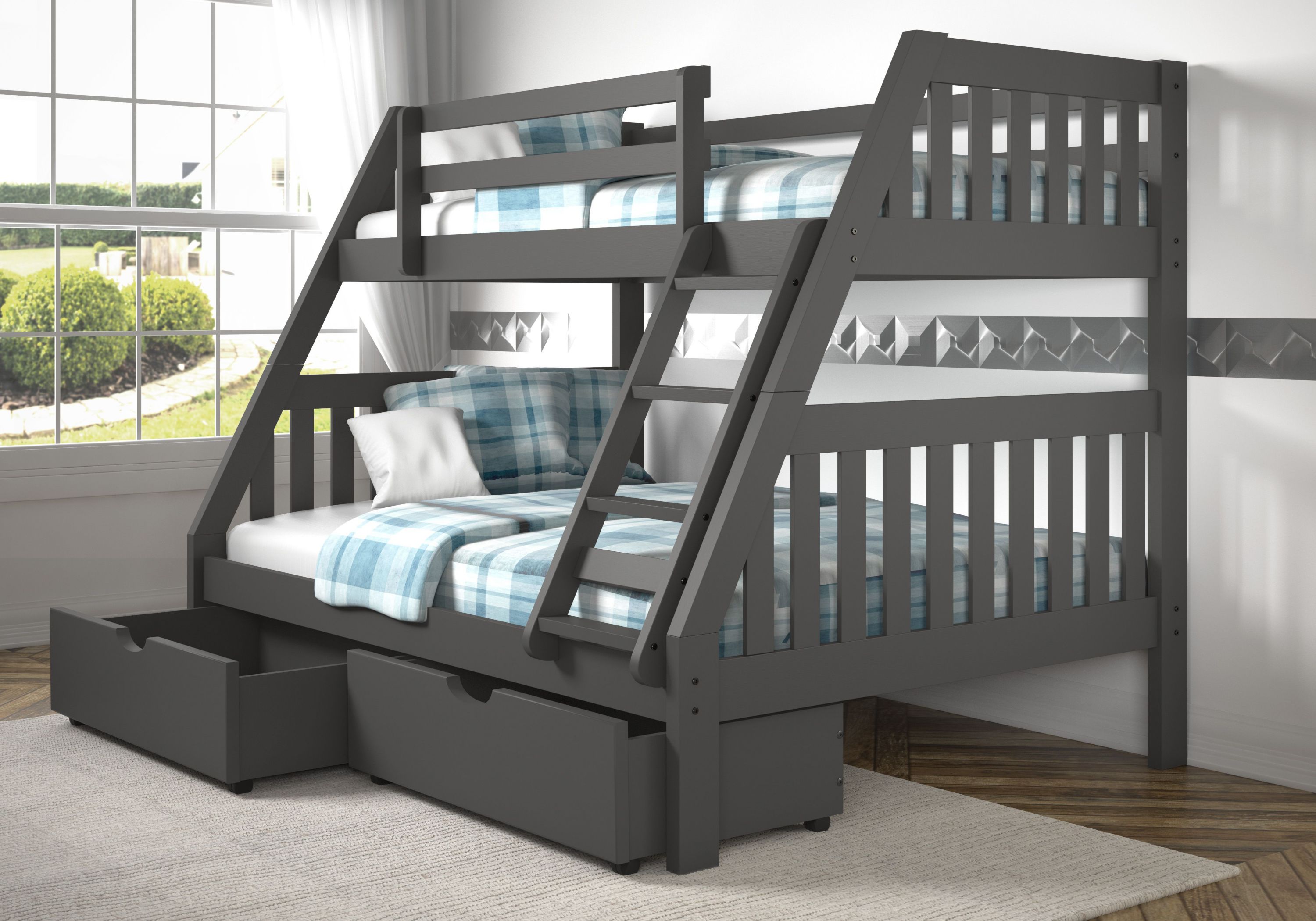 Twin/Full Mission Bunk Bed W/Dual Under Bed Drawers