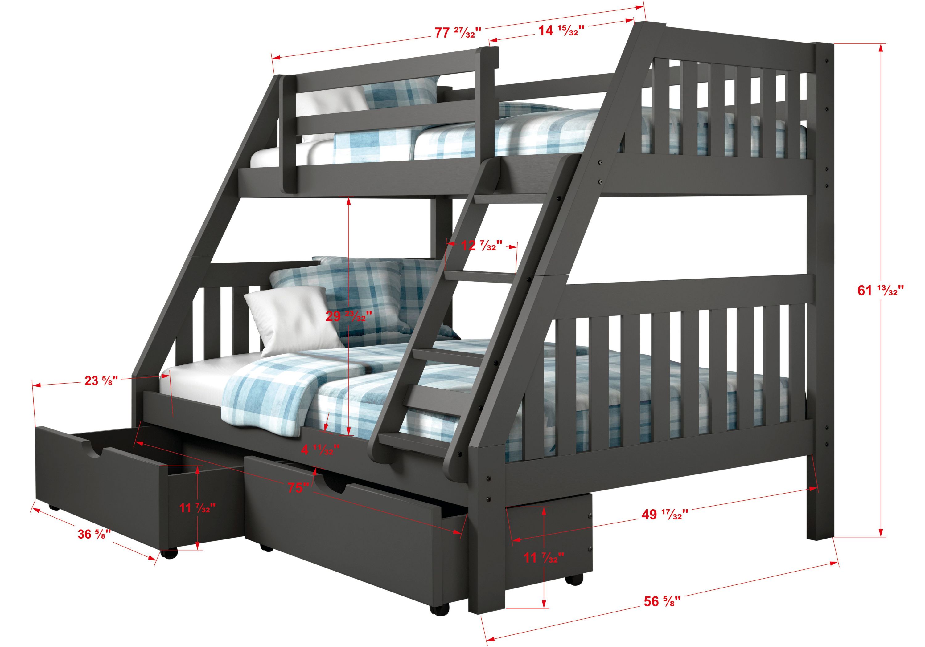 Twin/Full Mission Bunk Bed W/Dual Under Bed Drawers