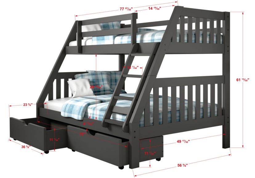 Twin/Full Mission Bunk Bed W/Dual Under Bed Drawers