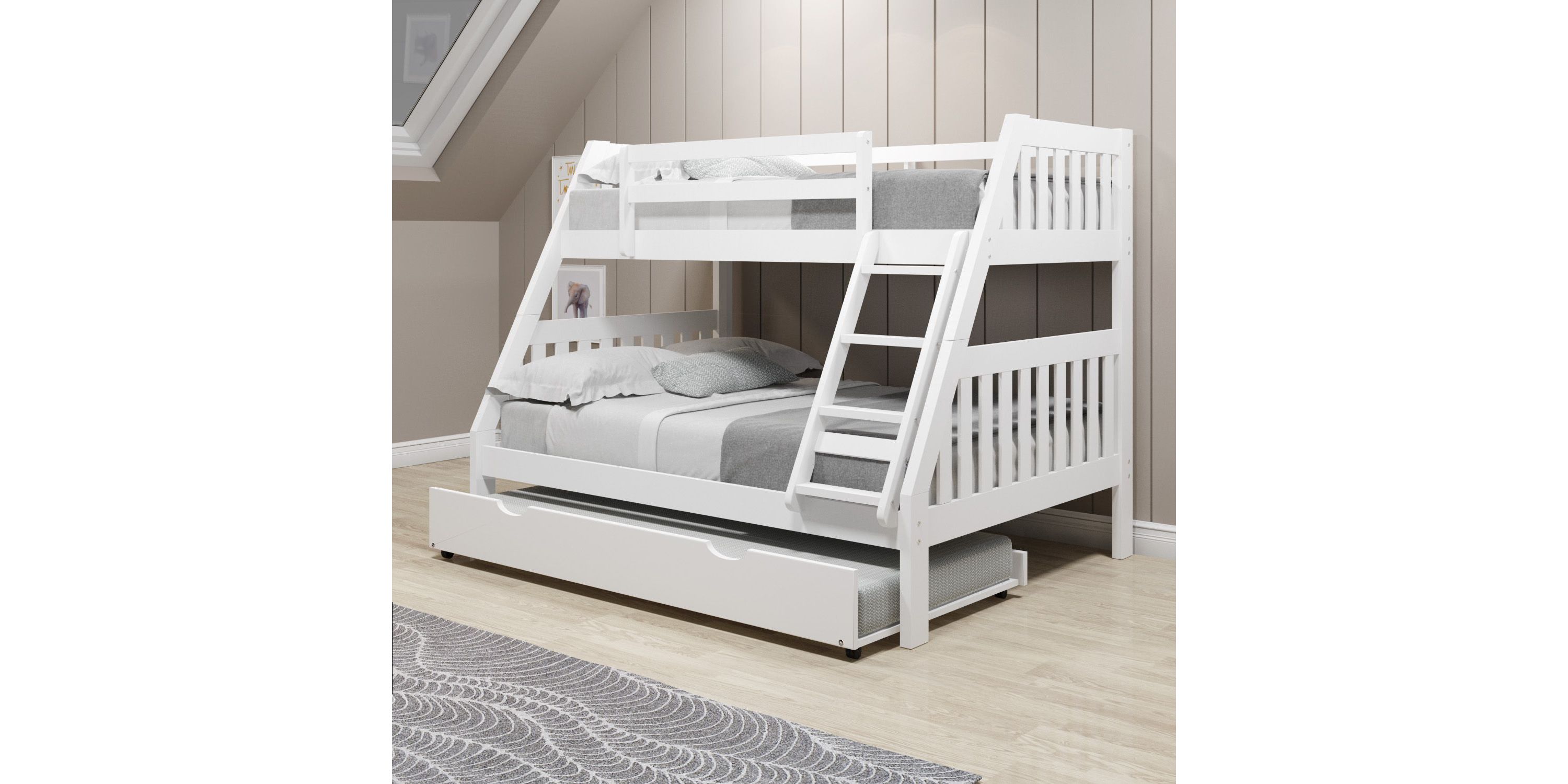 Twin/Full Mission Bunk Bed W/Twin Trundle Bed