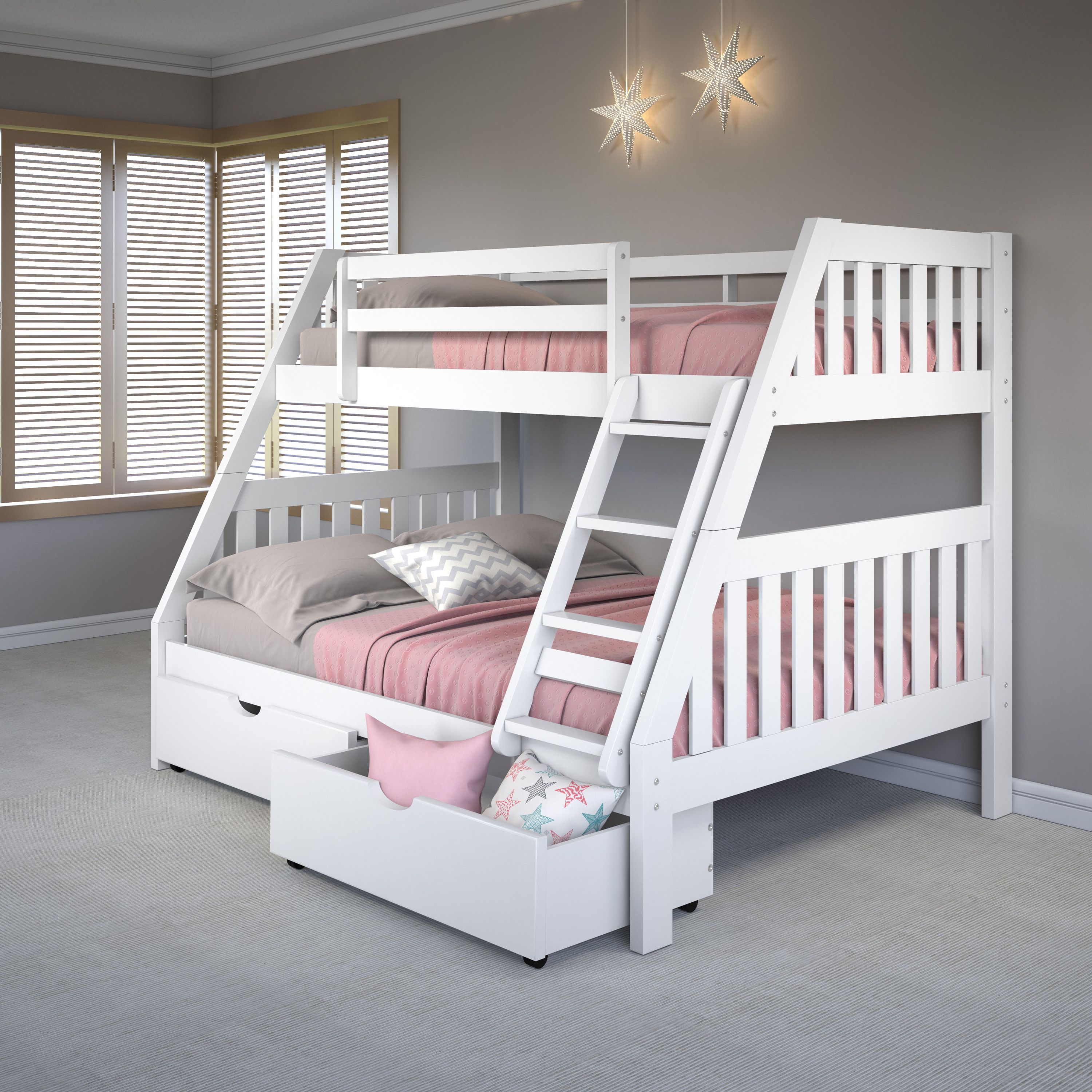 Twin/Full Mission Bunk Bed W/Dual Under Bed Drawers