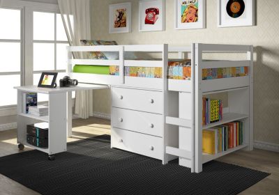 Donco Kids Low Loft Bed Dark Cappuccino, White, Twin -  0812614025962