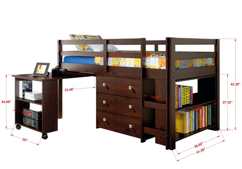Low Loft Bed Dark Cappuccino