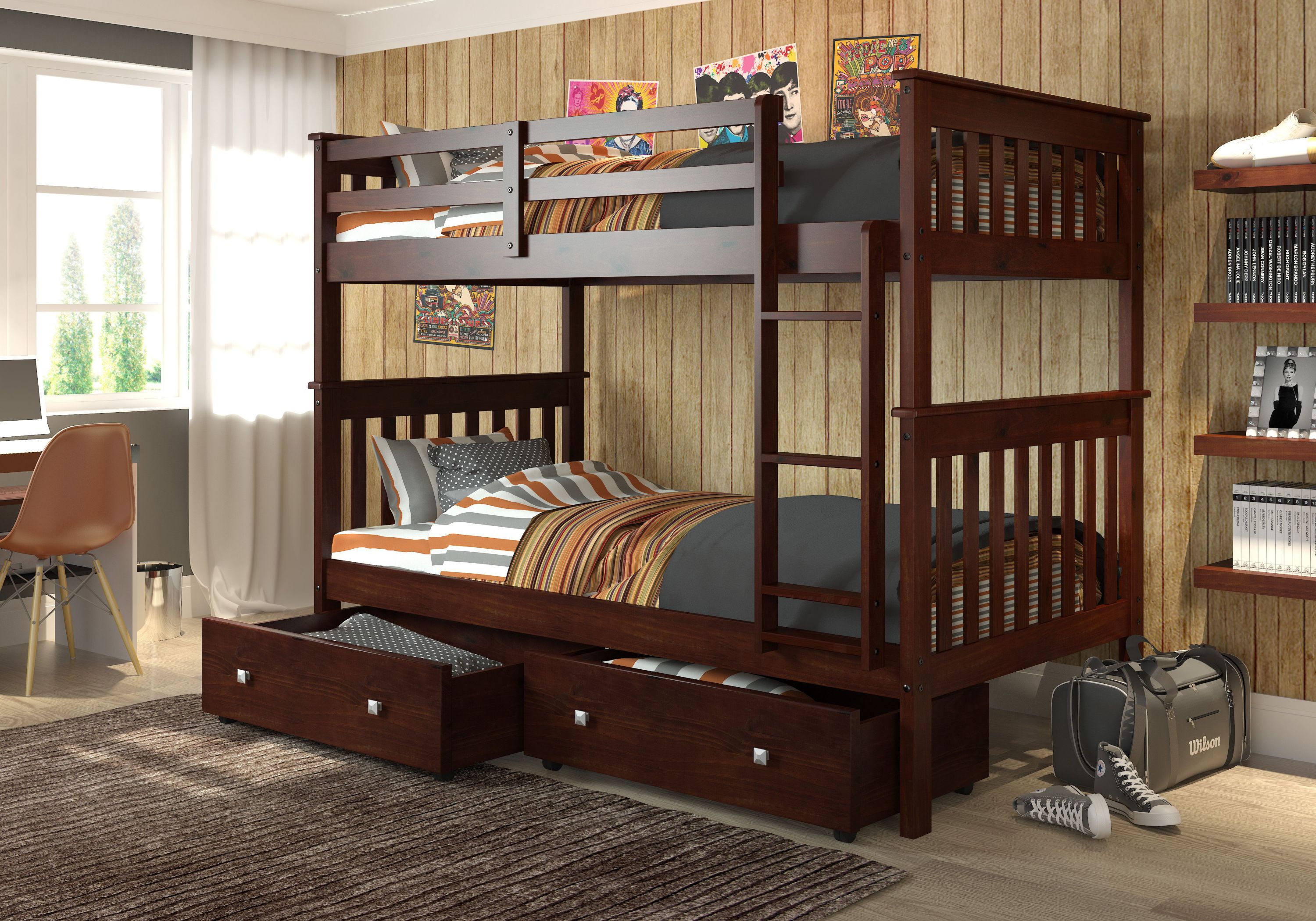 Twin/Twin Mission Bunk Bed With Under Bed Drawers