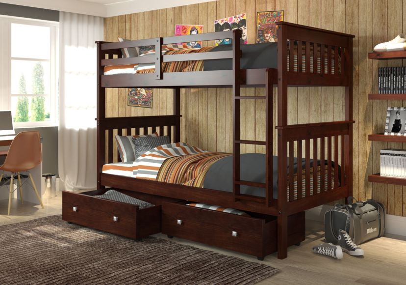 Twin/Twin Mission Bunk Bed With Under Bed Drawers