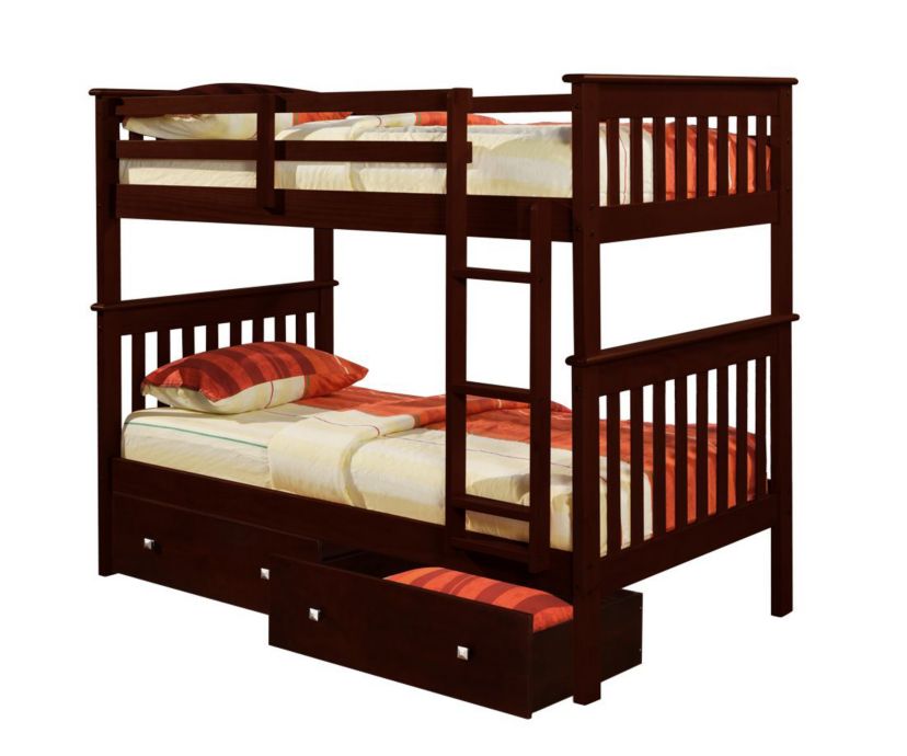Twin/Twin Mission Bunk Bed With Under Bed Drawers