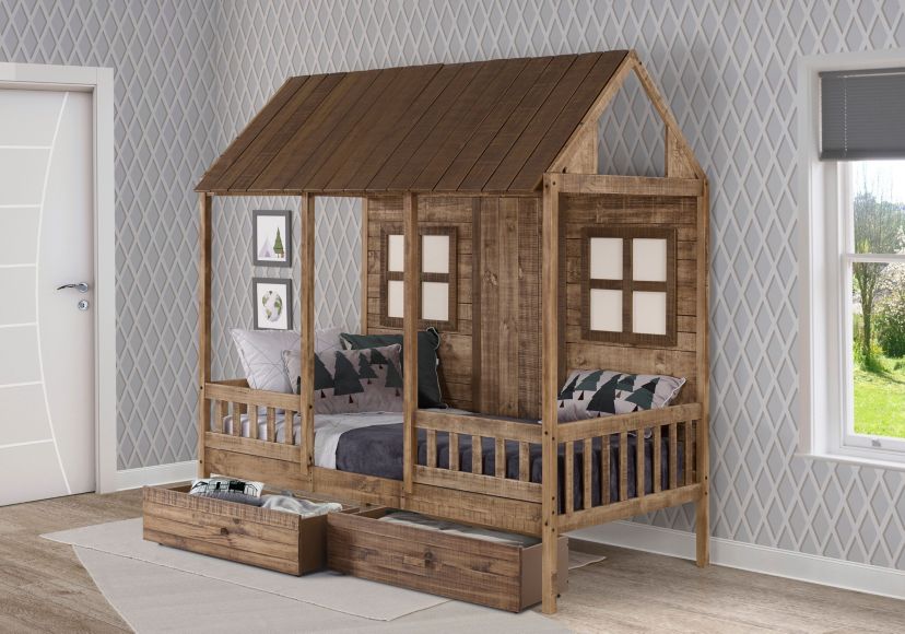 Twin Front Porch Low Loft W/Dual Underbed Drawers