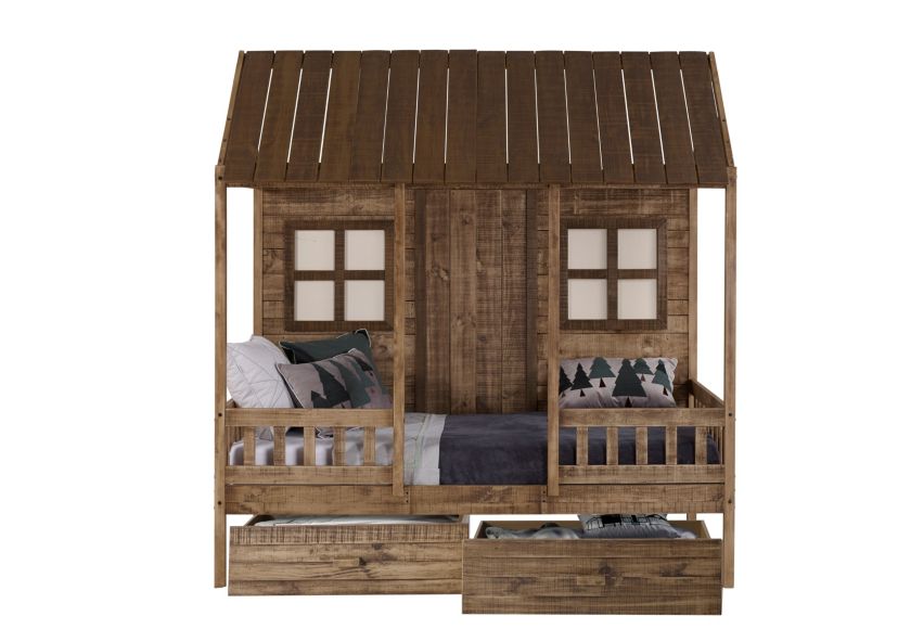 Twin Front Porch Low Loft W/Dual Underbed Drawers