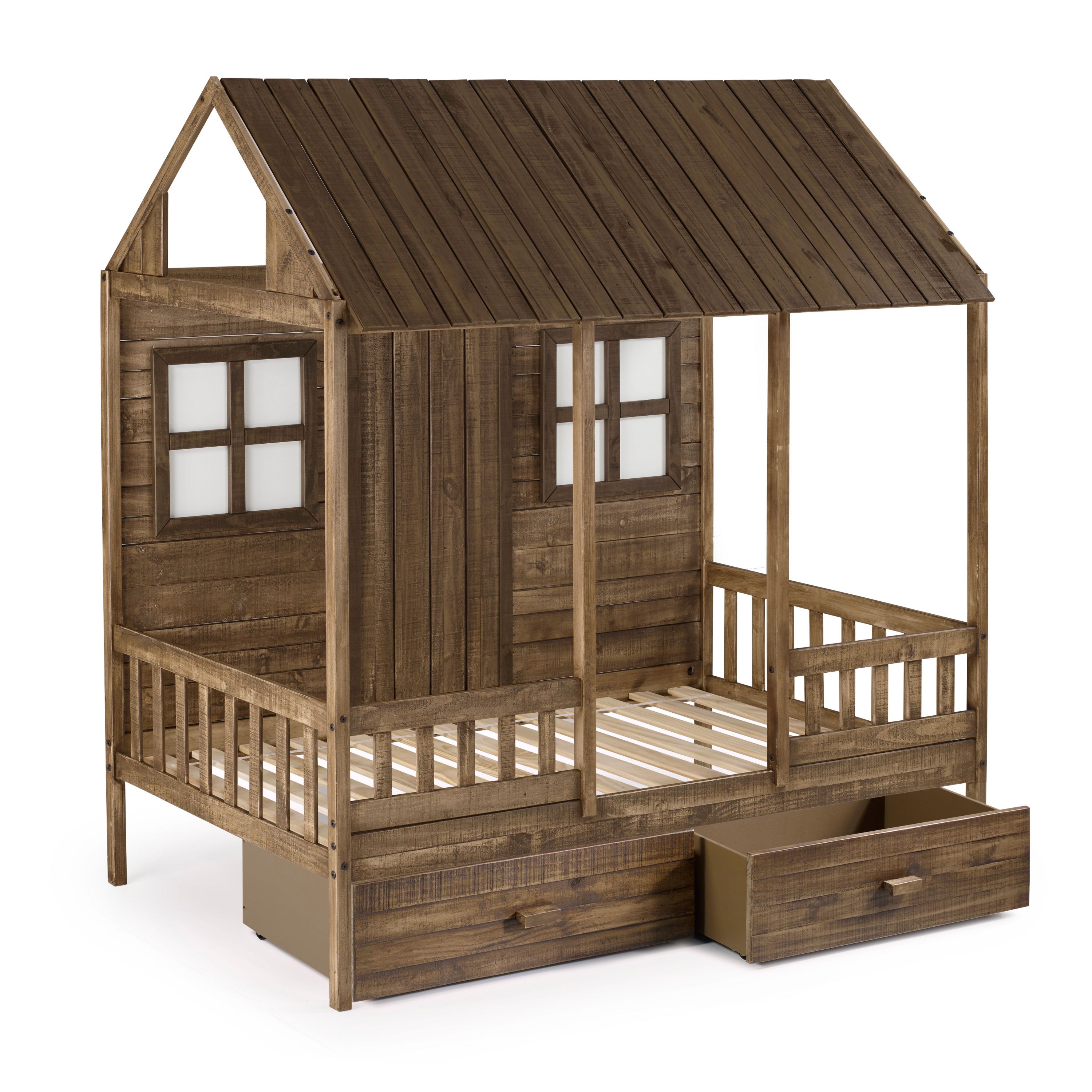 Twin Front Porch Low Loft W/Dual Underbed Drawers