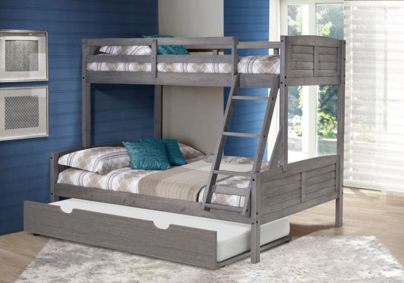 Twin/Full Louver Bunk Bed With Twin Trundle Bed