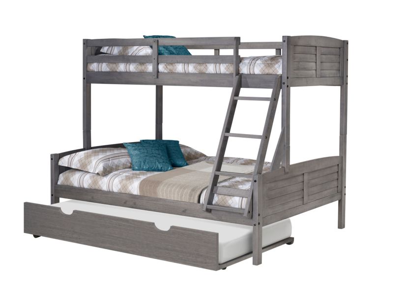 Twin/Full Louver Bunk Bed With Twin Trundle Bed