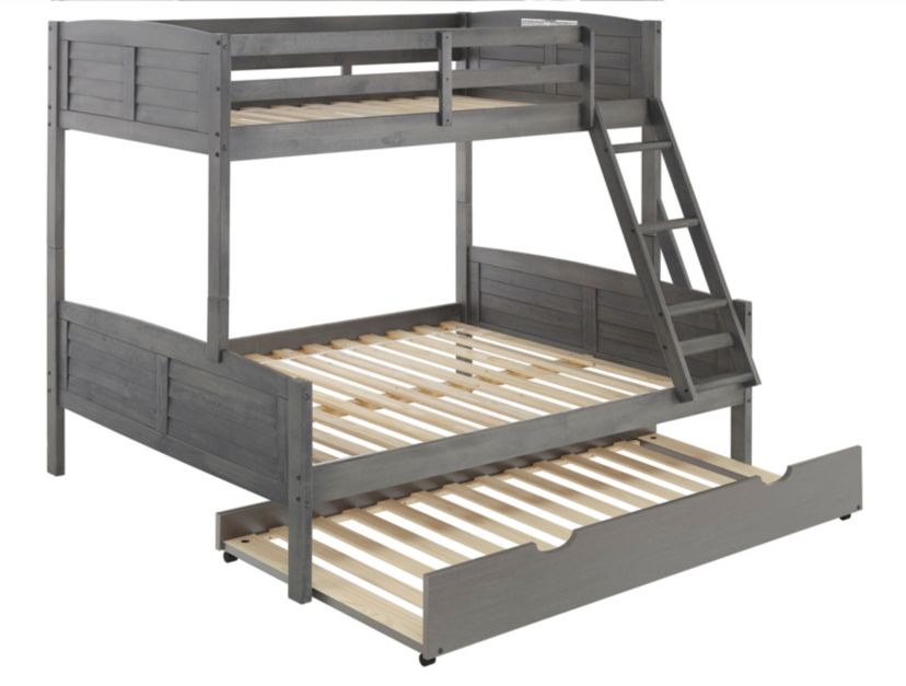 Twin/Full Louver Bunk Bed With Twin Trundle Bed