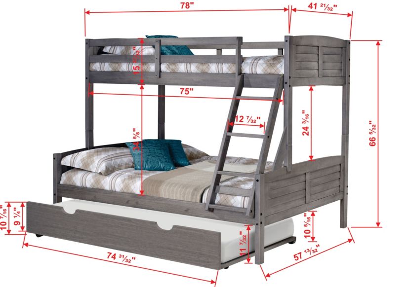 Twin/Full Louver Bunk Bed With Twin Trundle Bed