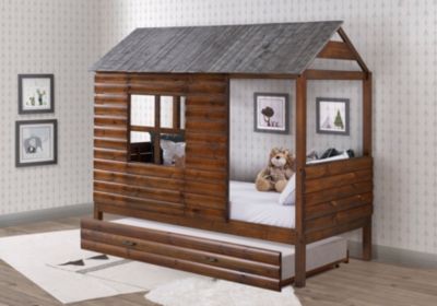 Donco Kids Twin Log Cabin Low Loft W/twin Trundle Bed