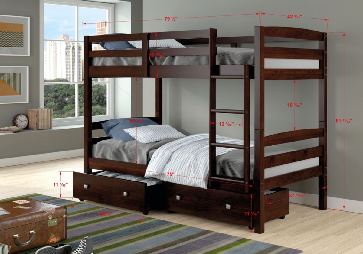 Twin/Twin Devon Bunk Bed With Dual Underbed Drawers