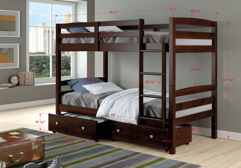 Twin/Twin Devon Bunk Bed With Dual Underbed Drawers
