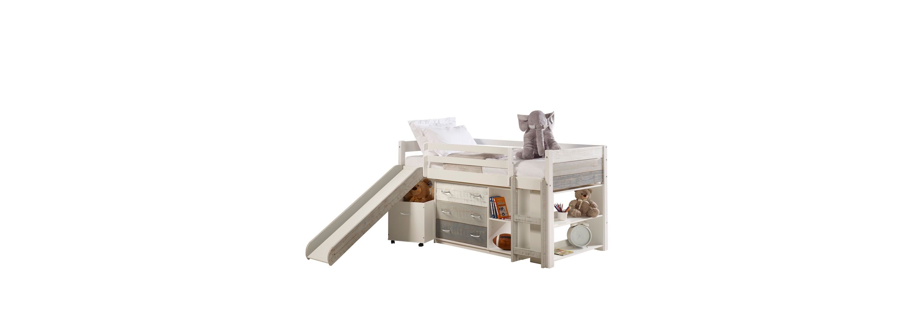 Twin Panel Low Loft Set With Slide & Case Pieces
