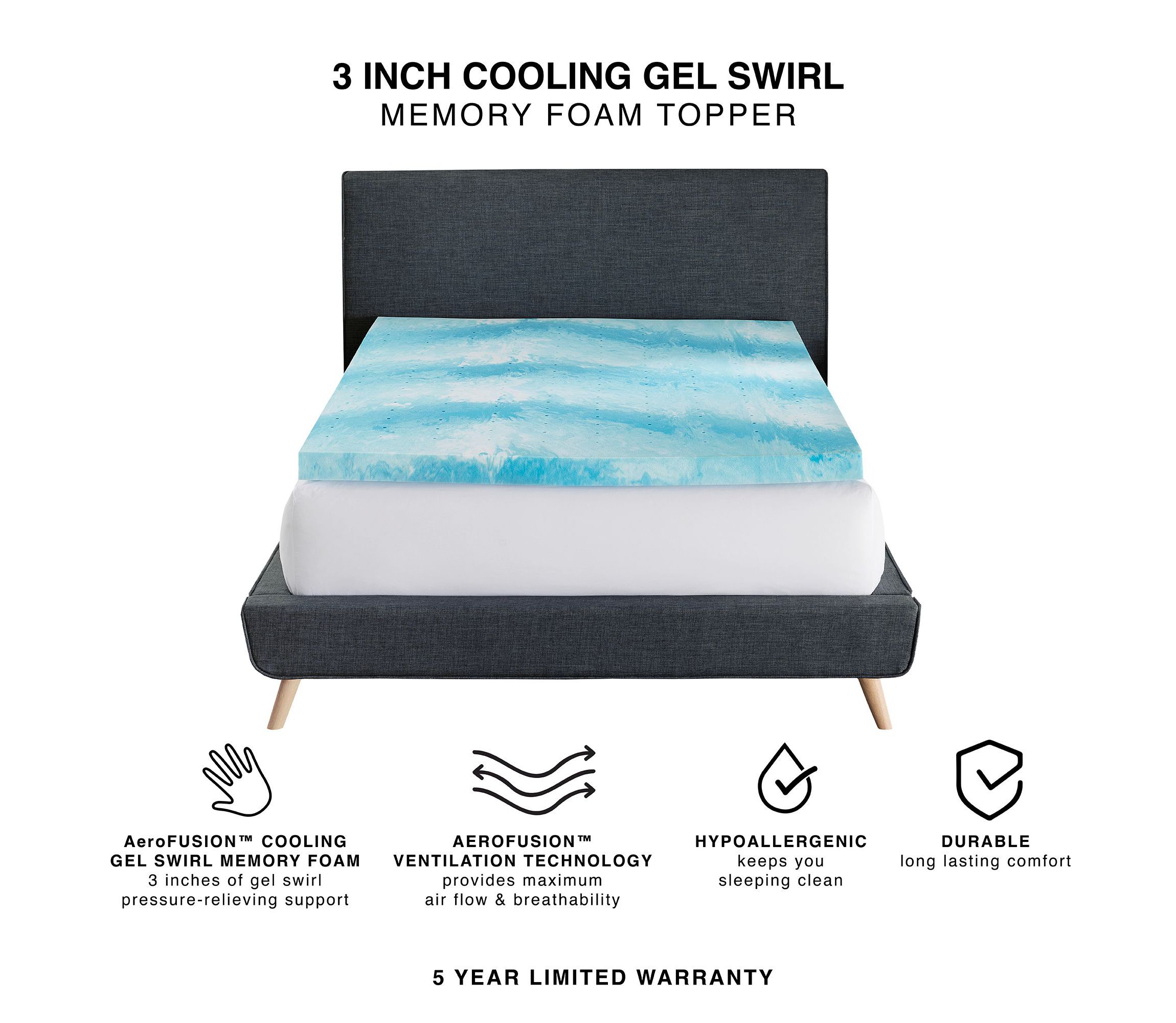 3-Inch Cooling Gel Swirl Memory Foam Mattress Topper