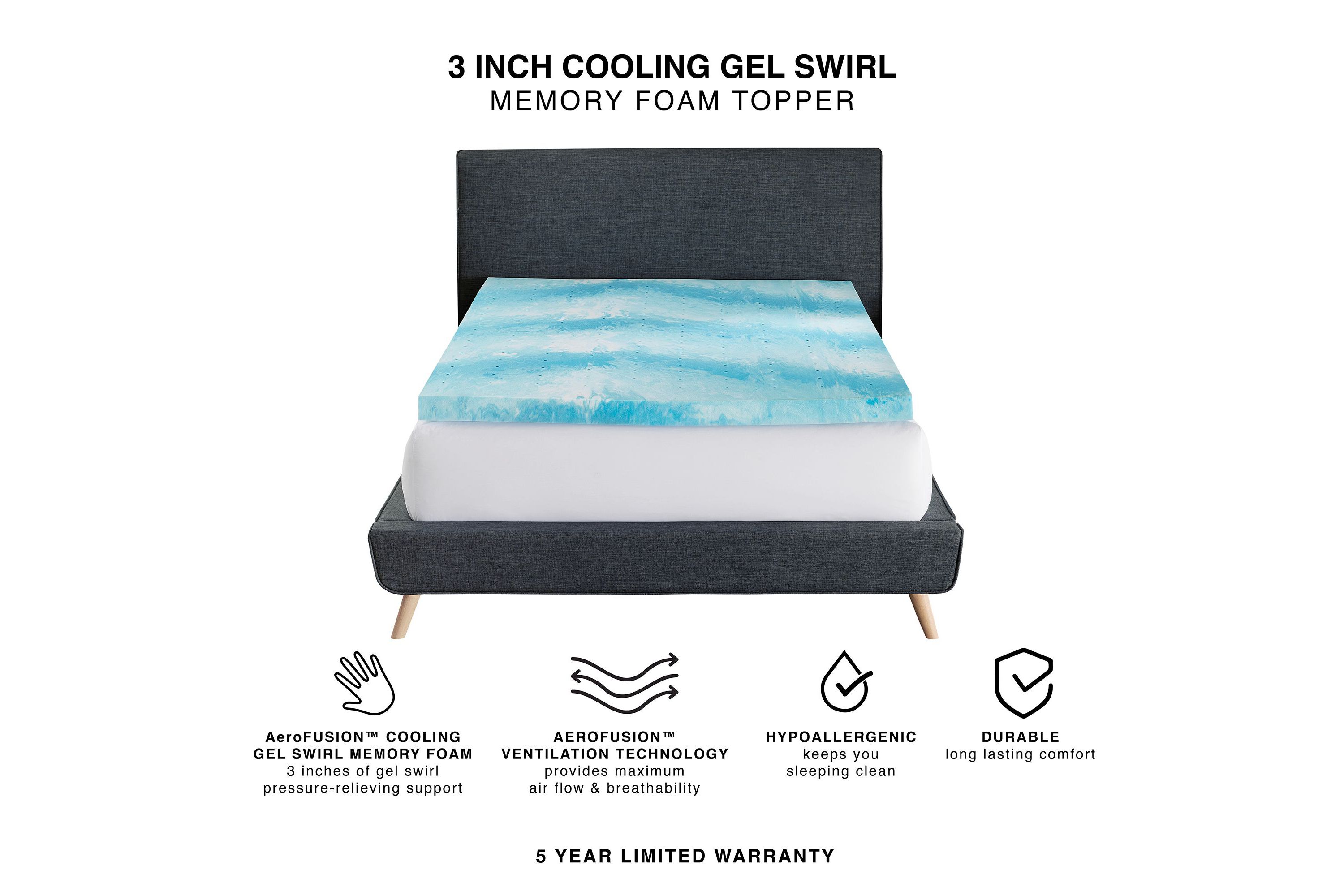 3-Inch Cooling Gel Swirl Memory Foam Mattress Topper
