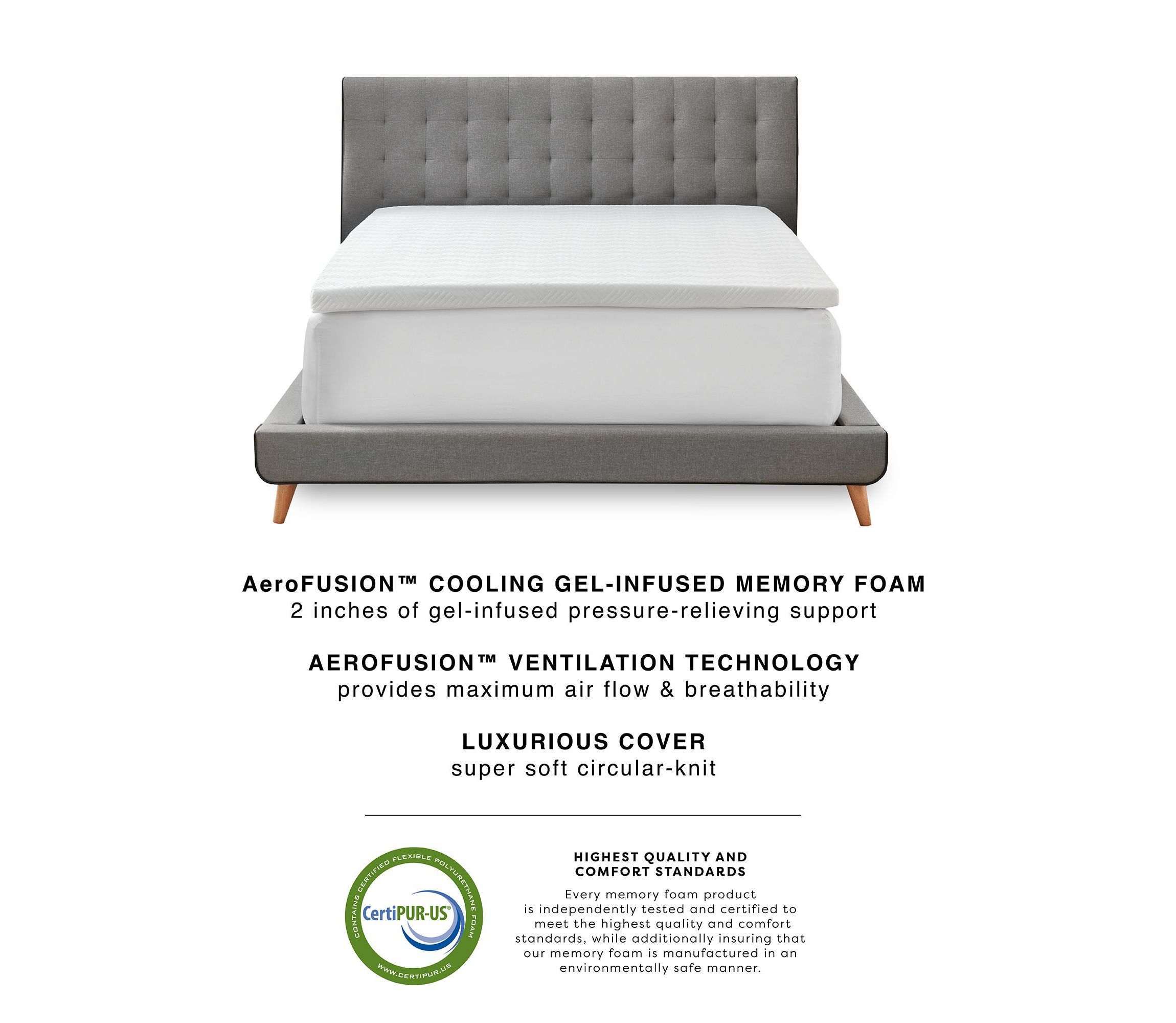 2-Inch Gel-Infused Memory Foam Mattress Topper with Circular-Knit Cover