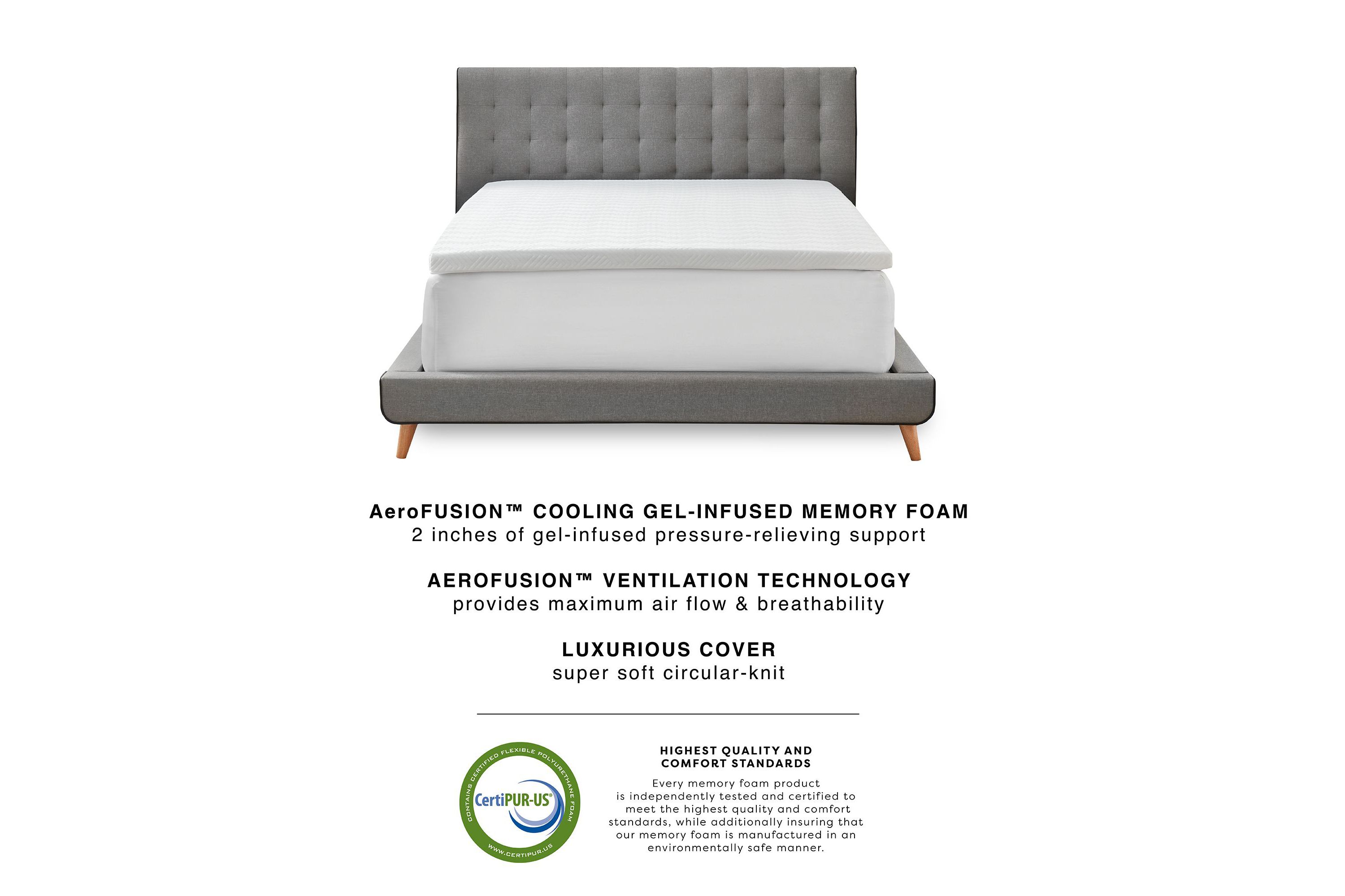 2-Inch Gel-Infused Memory Foam Mattress Topper with Circular-Knit Cover