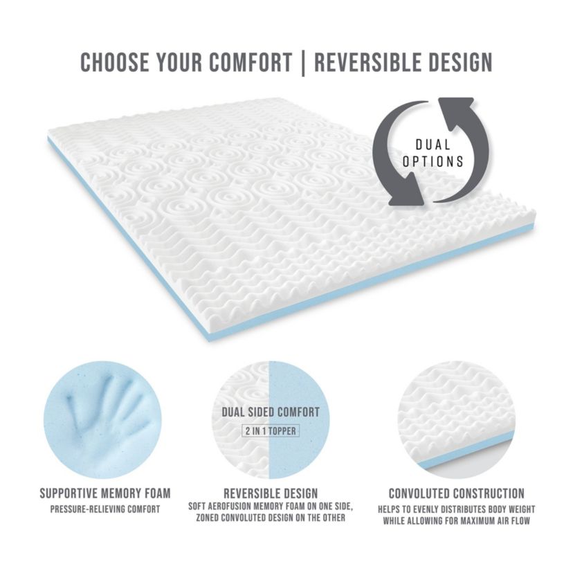 3-Inch Reversible Dual Sided Memory Foam Mattress Topper