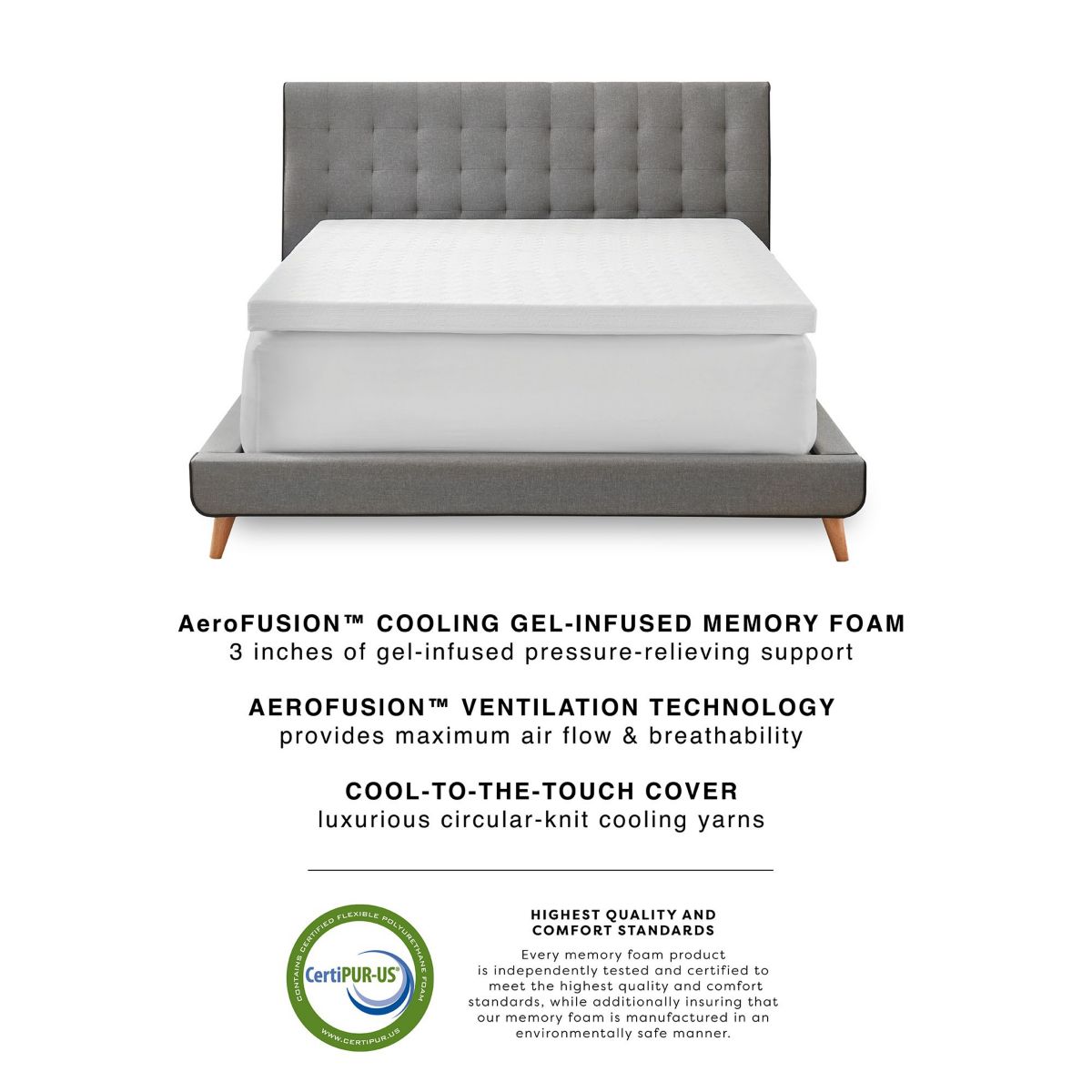 3-Inch Gel-Infused Memory Foam Mattress Topper with Cooling Cover