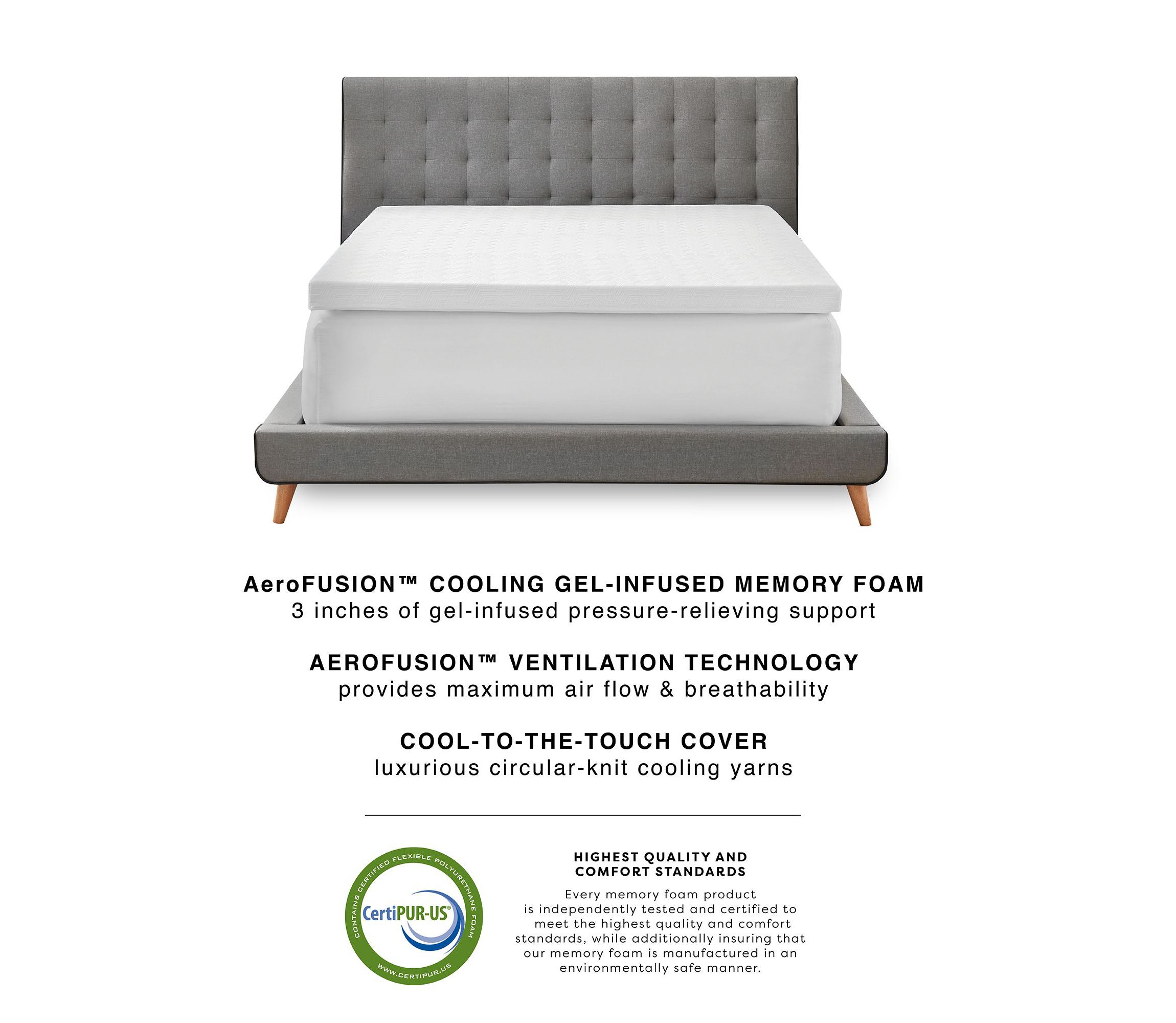 3-Inch Gel-Infused Memory Foam Mattress Topper with Cooling Cover