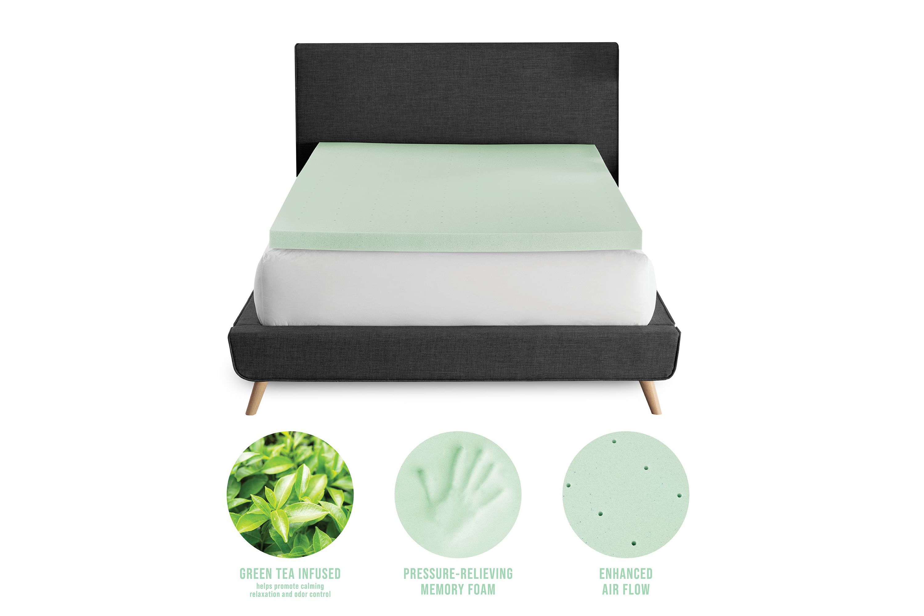 3-Inch Green Tea Infused Memory Foam Mattress Topper