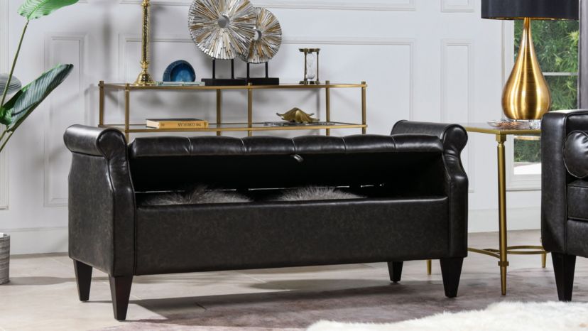 Jacqueline 57.5" Tufted Roll Arm Storage Bench