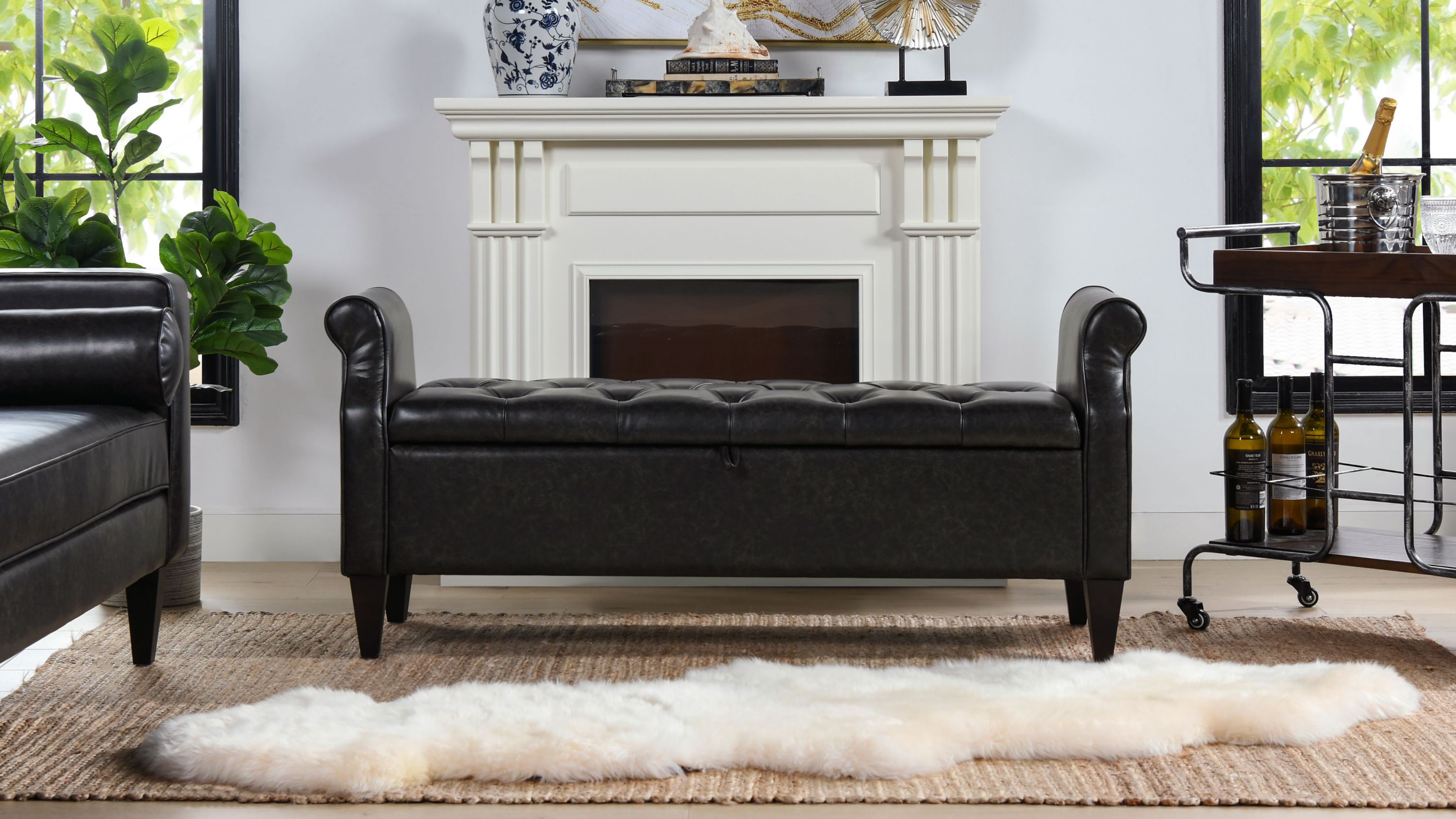 Jacqueline 57.5" Tufted Roll Arm Storage Bench