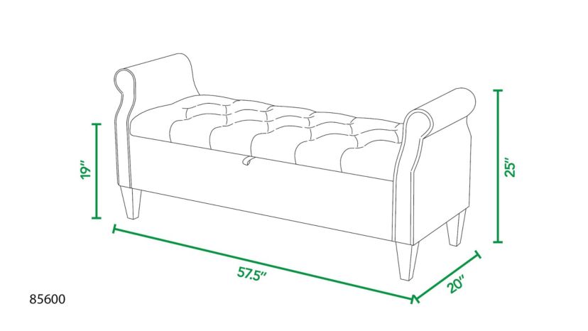 Jacqueline 57.5" Tufted Roll Arm Storage Bench