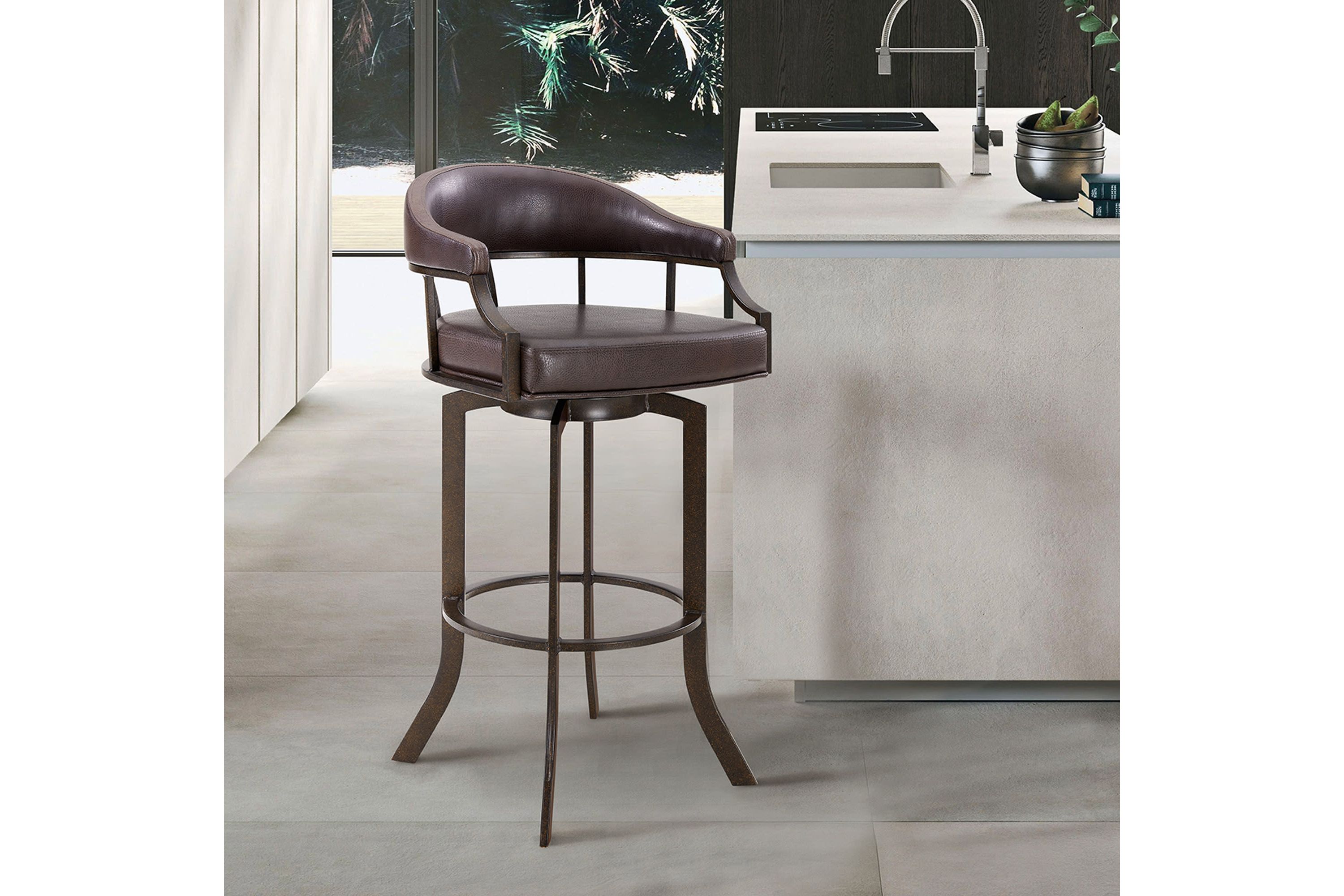 Pharaoh Swivel 30" Auburn Bay and Brown Faux Leather Bar Stool