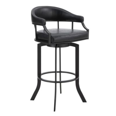 Armen Living Pharaoh Swivel 26" Black Powder Coated and Black Faux Leather Metal Bar Stool