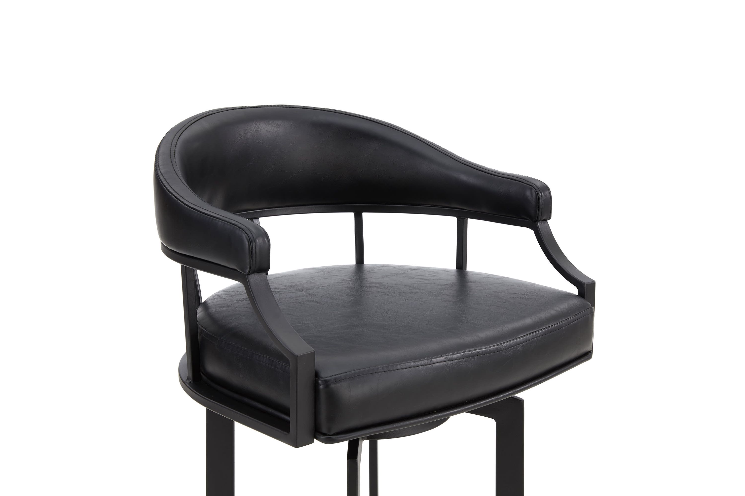 Pharaoh Swivel 26" Black Powder Coated and Black Faux Leather Metal Bar Stool