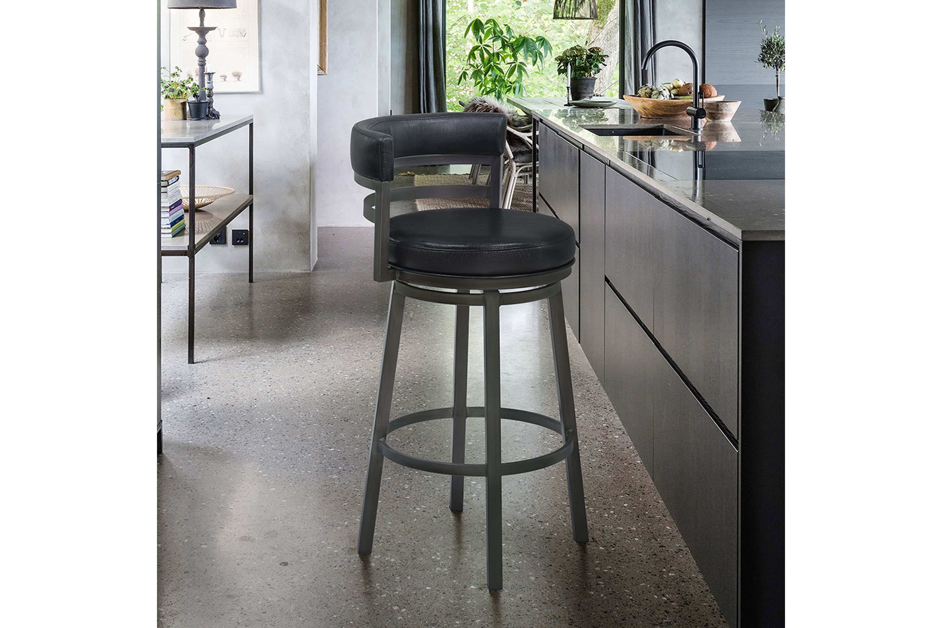 Titana 26" Counter Height Metal Swivel Barstool in Ford Black Pu and Mineral Finish