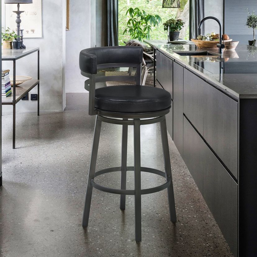 Titana 26" Counter Height Metal Swivel Barstool in Ford Black Pu and Mineral Finish