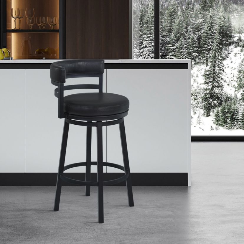 Titana 26" Counter Height Metal Swivel Barstool in Ford Black Pu and Black Finish