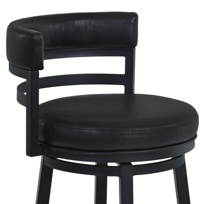 Titana 26" Counter Height Metal Swivel Barstool in Ford Black Pu and Black Finish