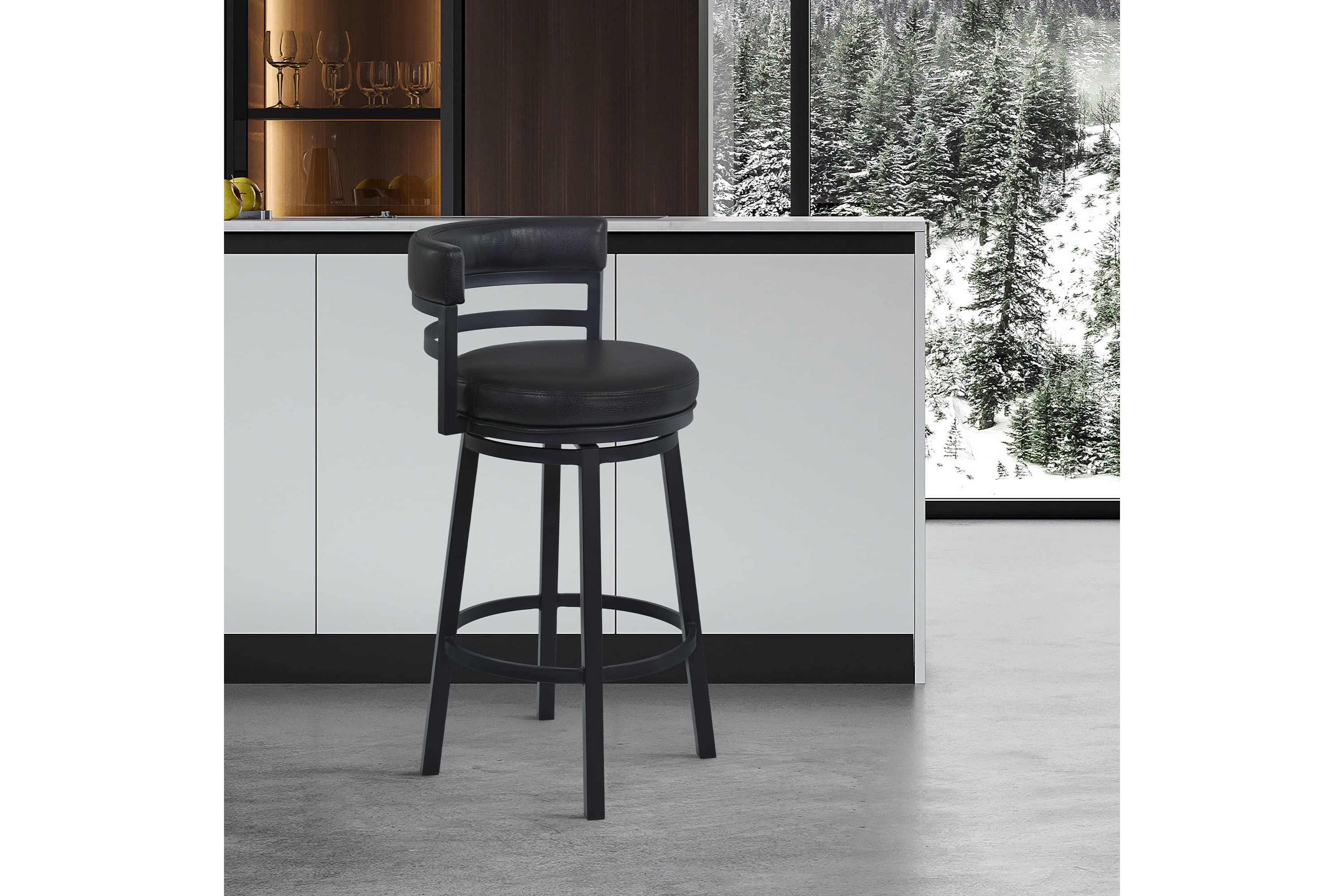 Titana 30" Bar Height Metal Swivel Barstool in Ford Black Pu and Black Finish