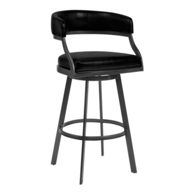 Armen Living Dione 26" Counter Height Barstool in Mineral Finish and Vintage Black Faux Leather