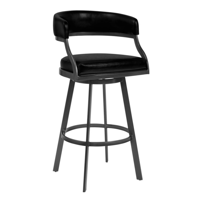Dione 30" Bar Height Barstool in Mineral Finish and Vintage Black Faux Leather