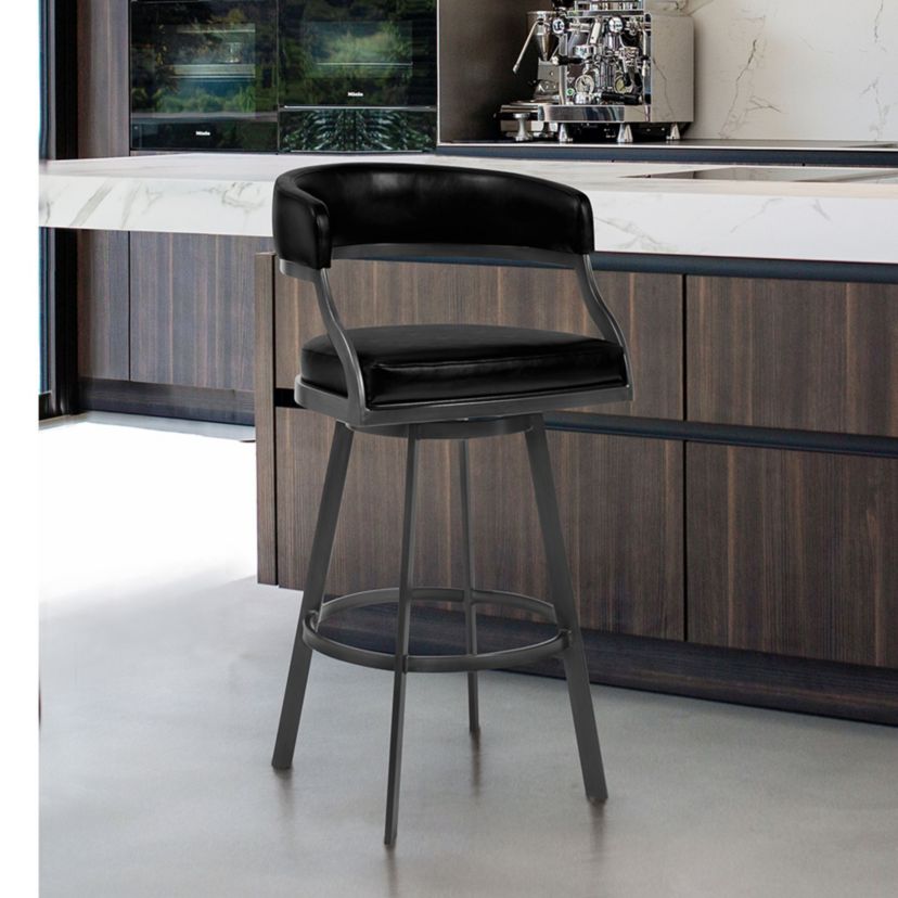 Dione 30" Bar Height Barstool in Mineral Finish and Vintage Black Faux Leather