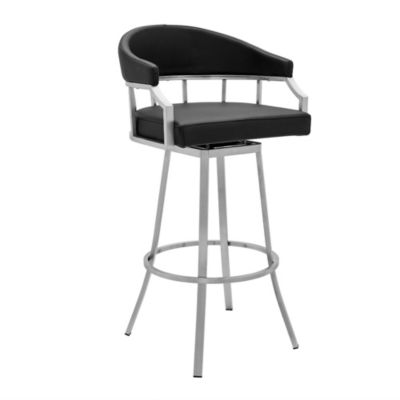 Armen Living Palmdale Swivel Modern Black Faux Leather 26"" Barstool in Brushed Stainless Steel Finish -  0721535752201