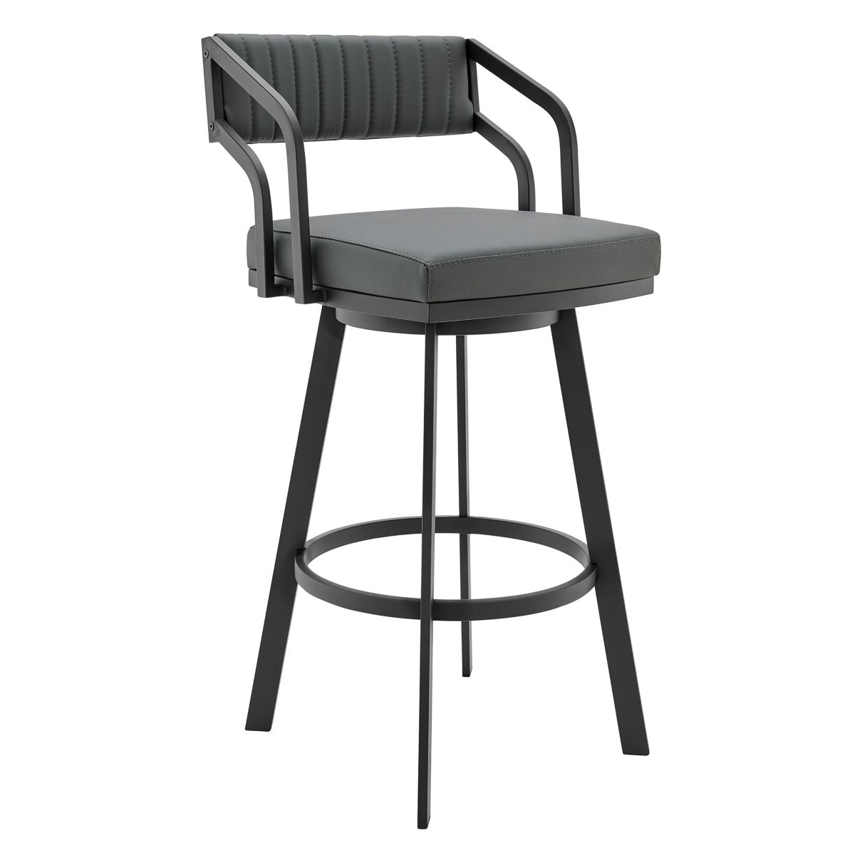 Scranton 26" Swivel Modern Black Metal and Slate Gray Faux Leather Barstool