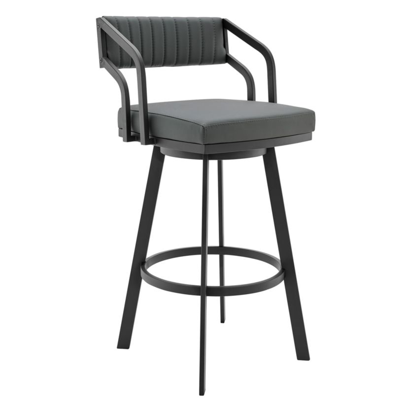 Scranton 26" Swivel Modern Black Metal and Slate Gray Faux Leather Barstool